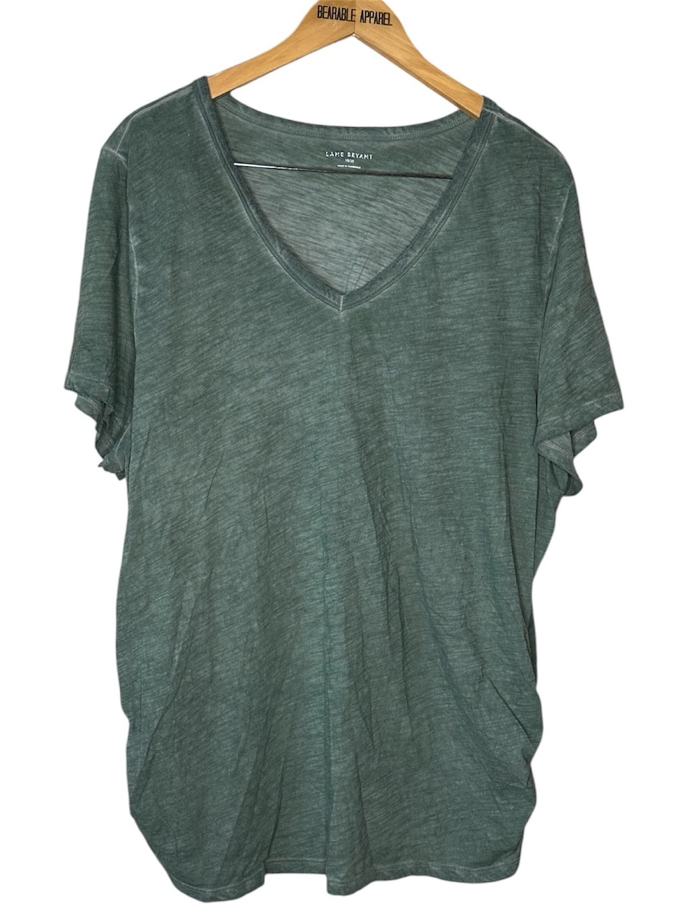 💚Lane Bryant Burnout V-Neck Tee Size 18/20 Olive Green Relaxed Casual Top